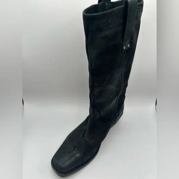 Vintage Foundry Aliza Cowboy Cowgirl campus riding boot black Leather square toe - Picture 7 of 17